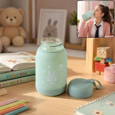 Glass Water Bottle 380ml With Lid (1 Pc)
