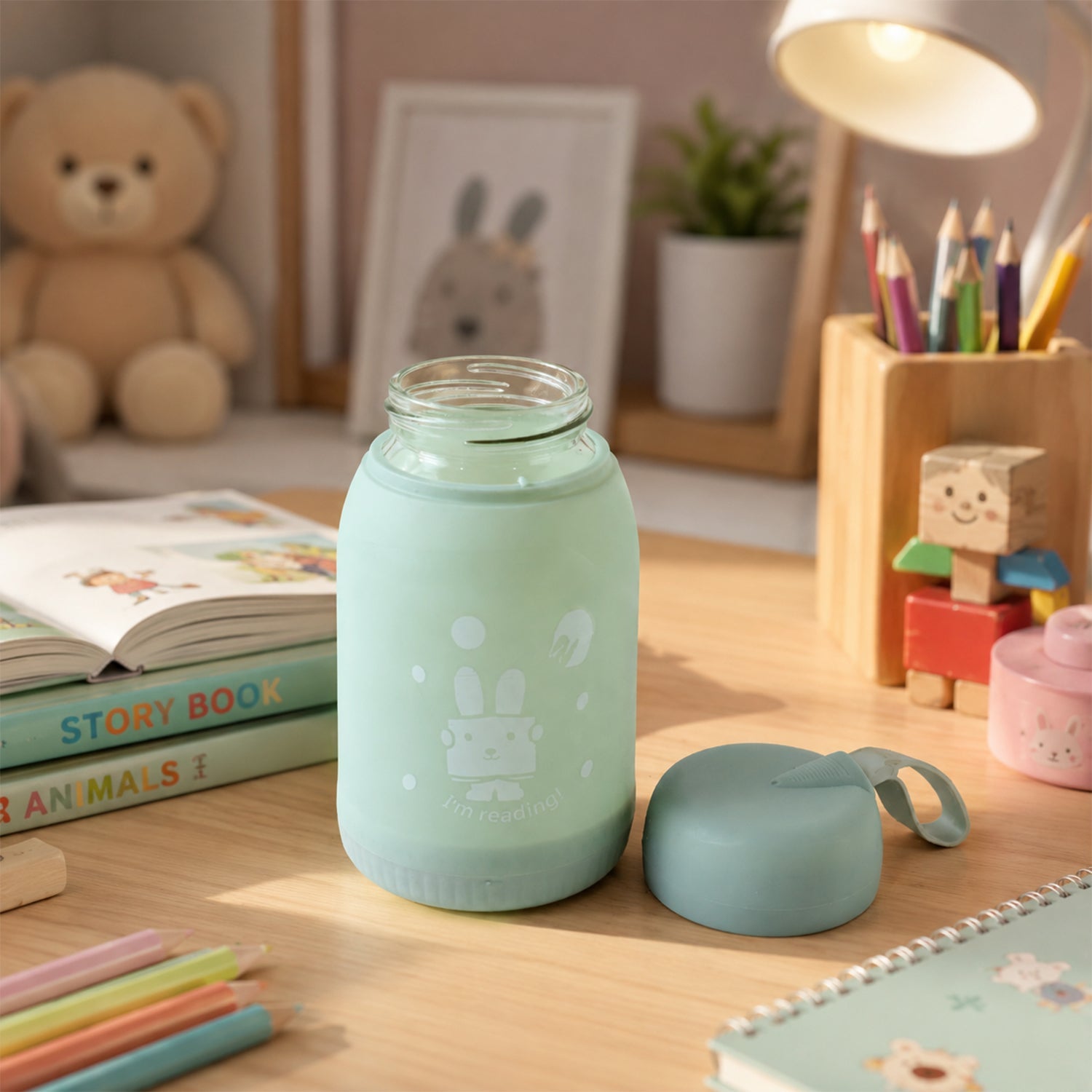 Glass Water Bottle 380ml With Lid (1 Pc)