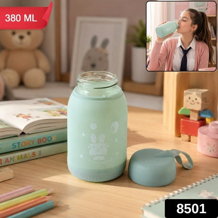 Glass Water Bottle 380ml With Lid (1 Pc)